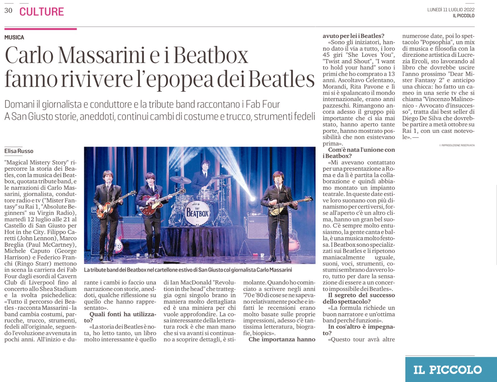 Carlo Massarini e i Beatbox fanno rivivere l’epopea dei Beatles